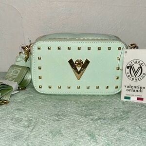 Valentino Orlandi Light Green Crossbody with Gold Studs